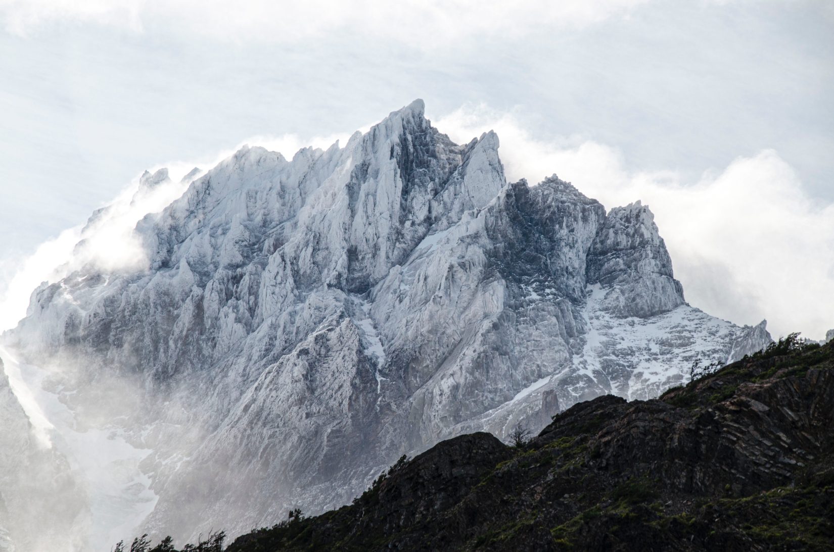 Snowy Cerro Paine Grande peak on the W-Trek in Patagonia