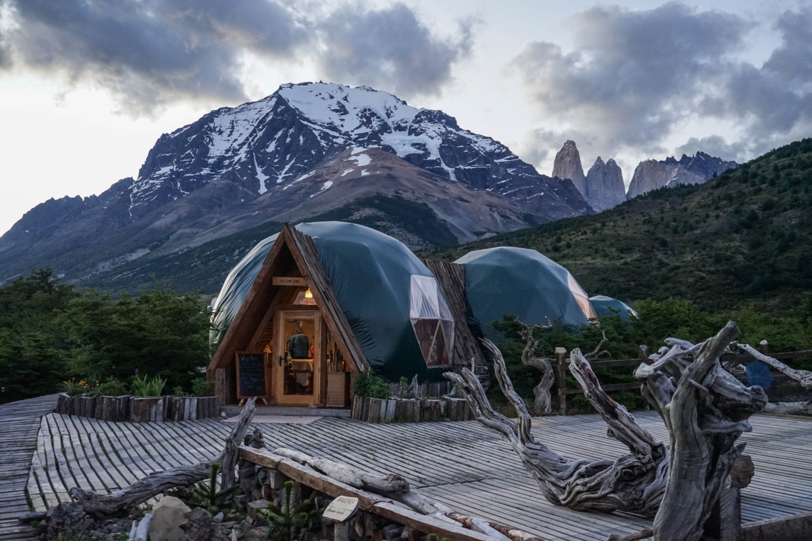 A photograph of the eco camp in Torres del Paine Park, where hikers can stay on the W Trek