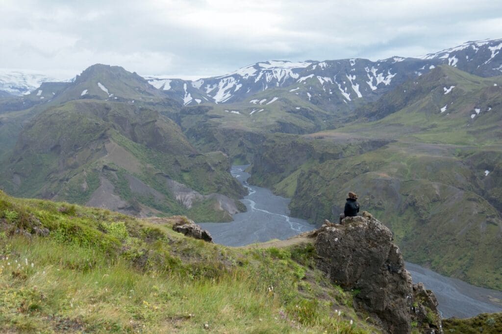 Hiker taking in the beauty of Landmannalaugar