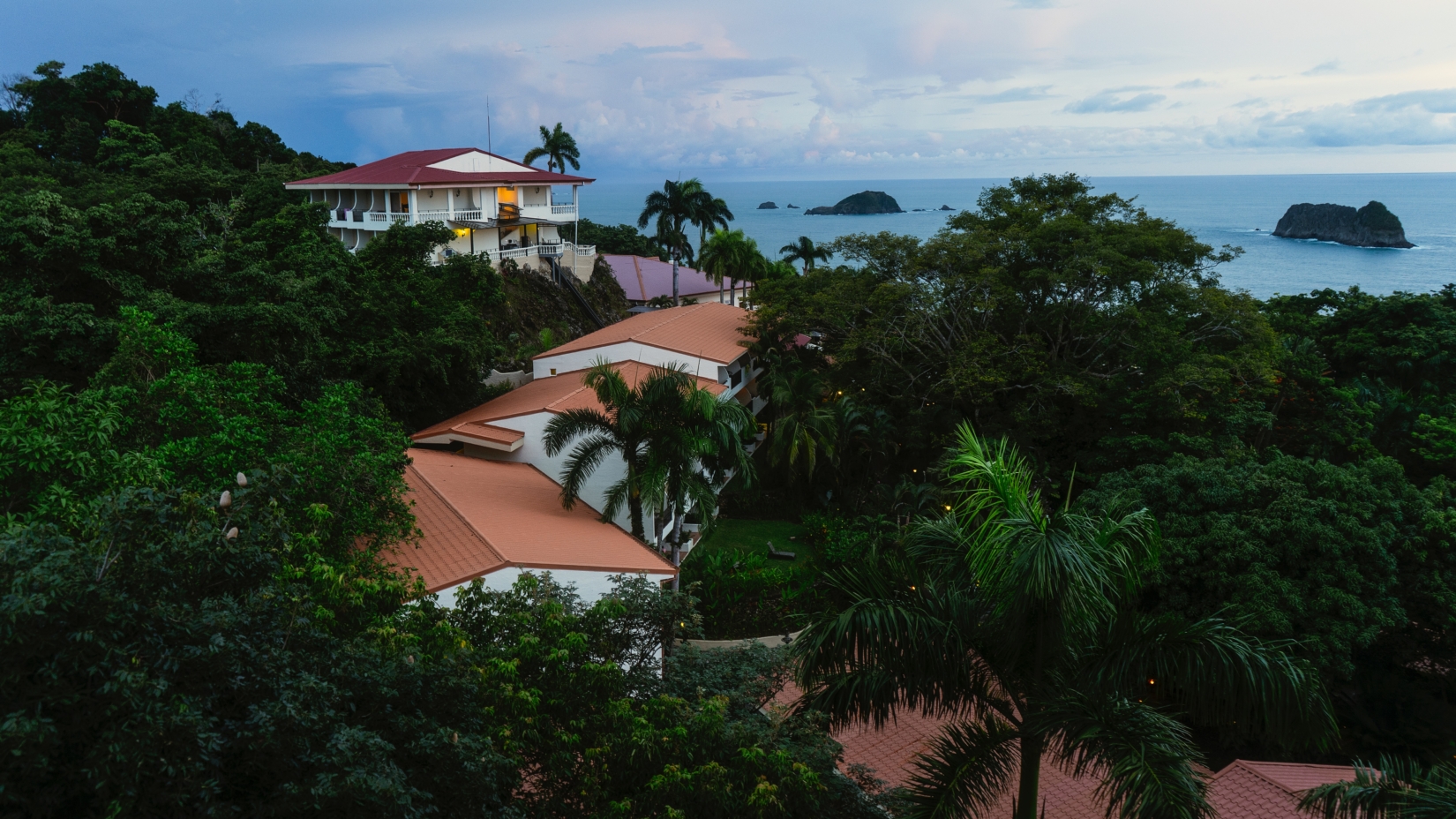 Rooftop view of El Parador Resort and surrounding treetops in Manuel Antonio, Costa Rica